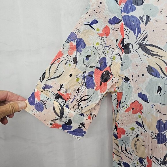 Chaps Pink Blue Floral Blouse Sheer Cottagecore Coquette Romantic M - Picture 3 of 11